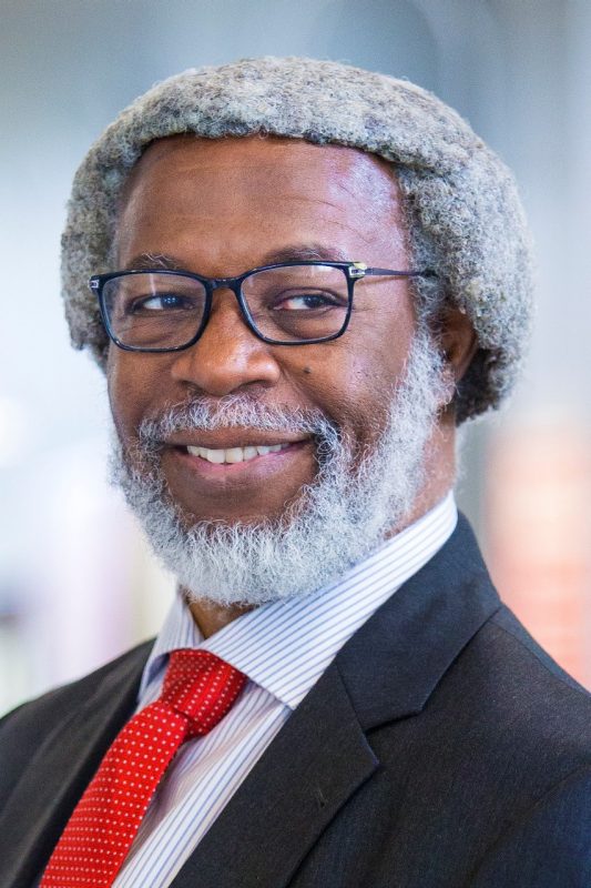 S. James Gates poses in suit and tie, smiling and looking just off to the right of the camera.. Photo courtesy Professor Gates.